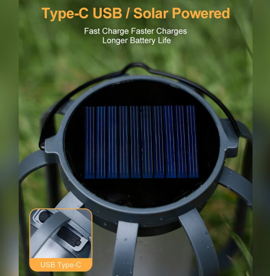 Farol recargable por USB con asa de cuerda