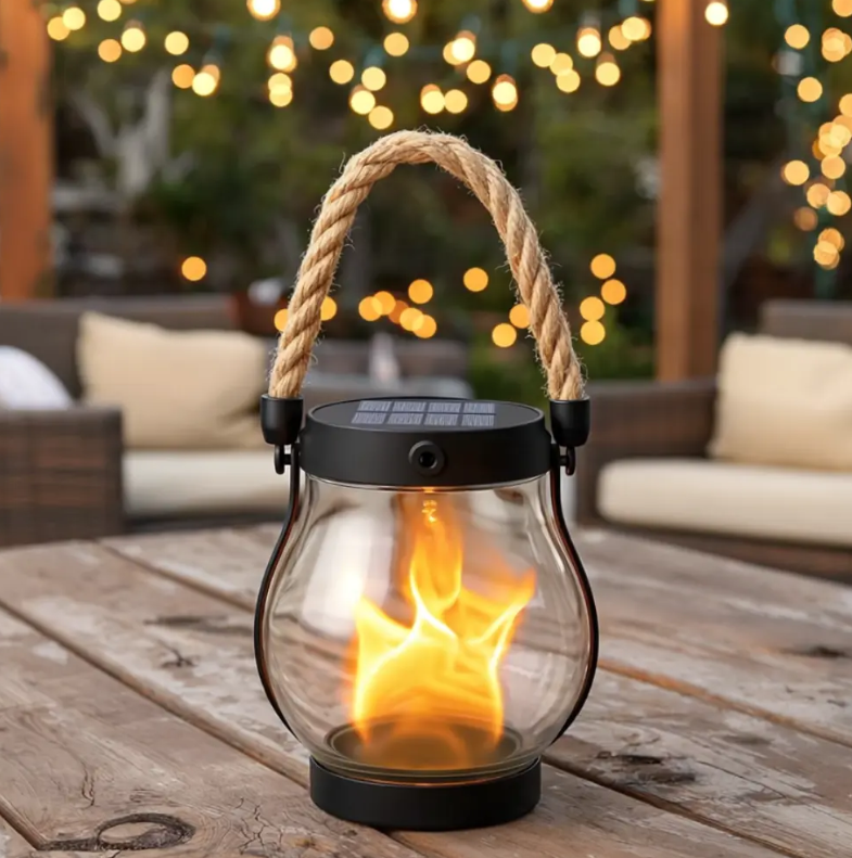 Farol recargable por USB con asa de cuerda
