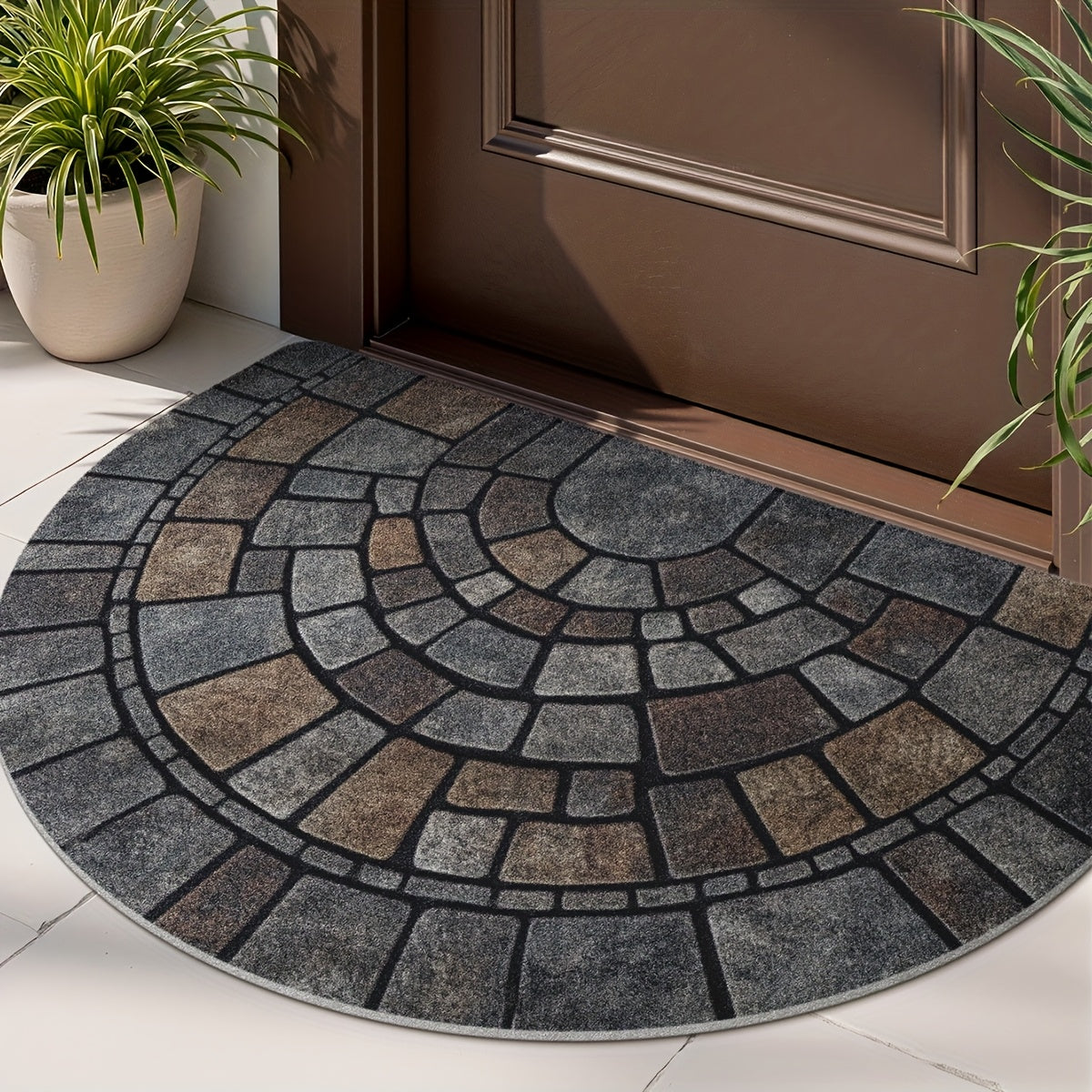 Felpudo semicircular con diseño de mosaico para interior y exterior