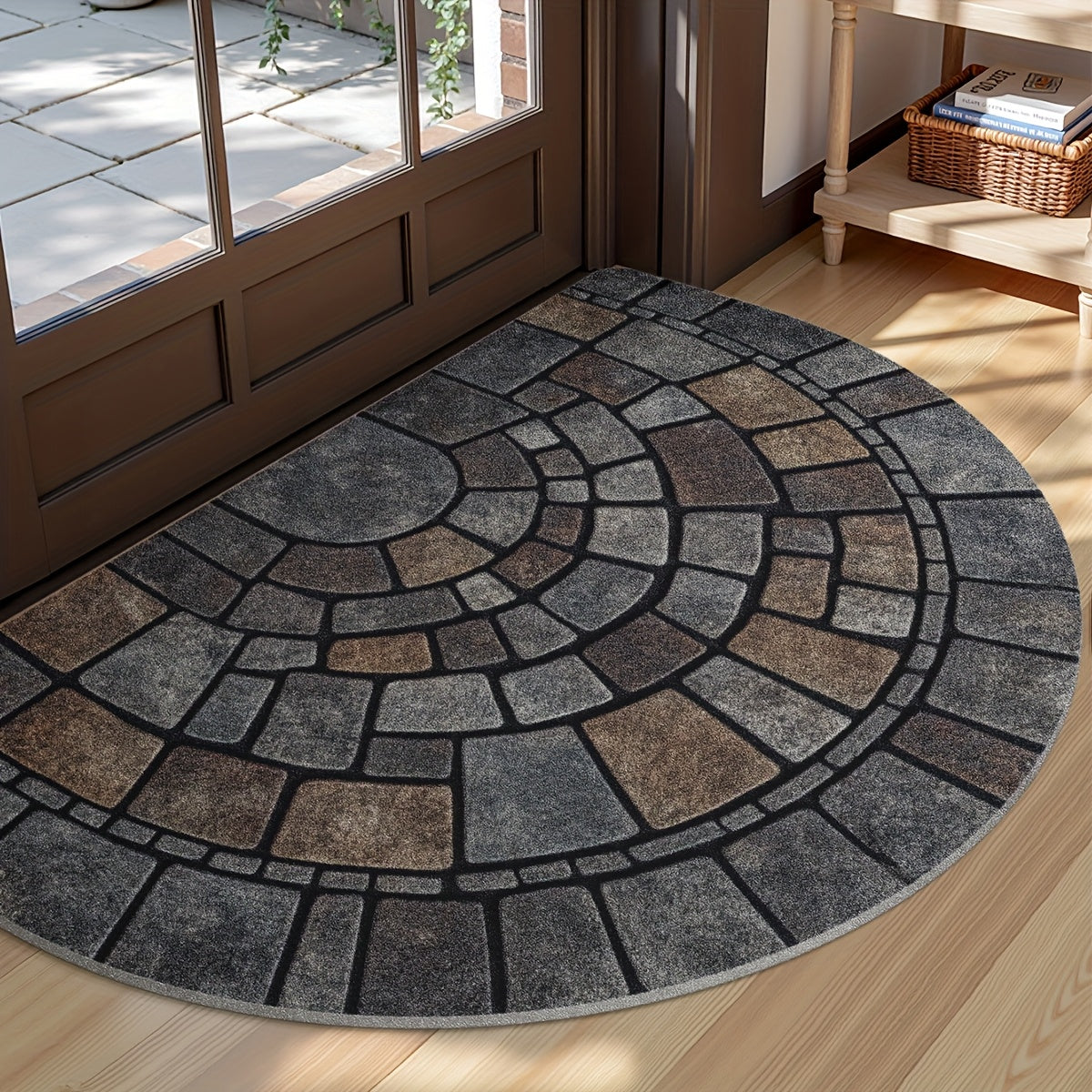 Felpudo semicircular con diseño de mosaico para interior y exterior