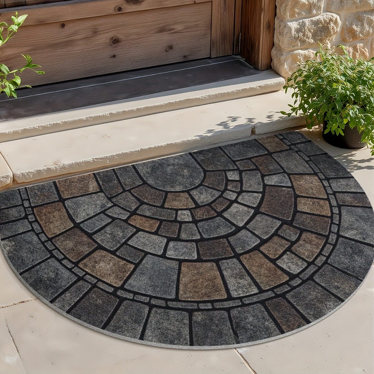 Felpudo semicircular con diseño de mosaico para interior y exterior