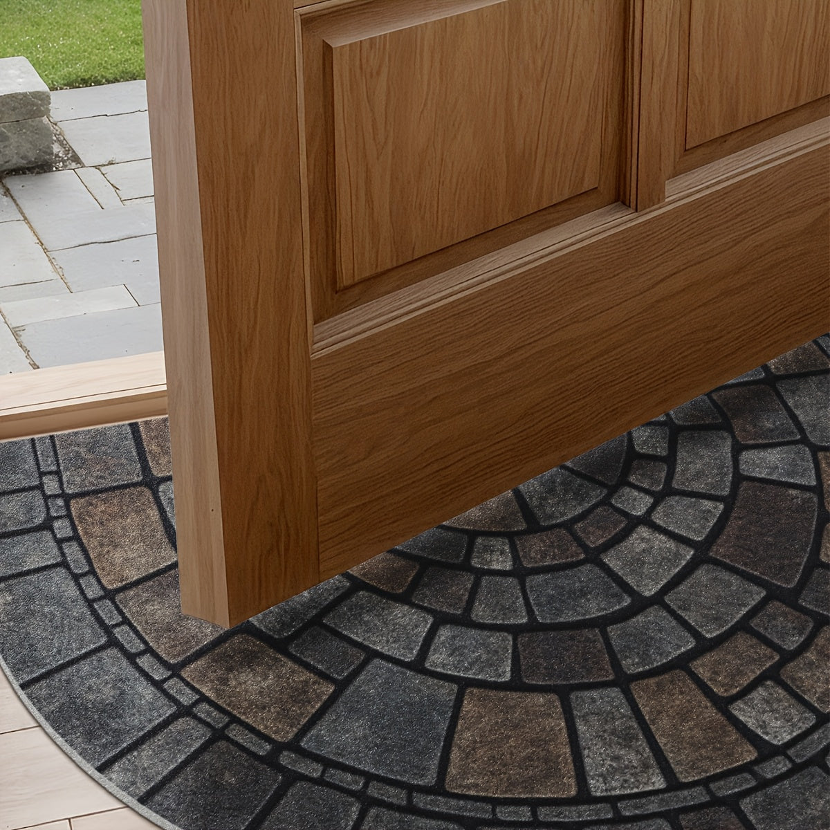 Felpudo semicircular con diseño de mosaico para interior y exterior