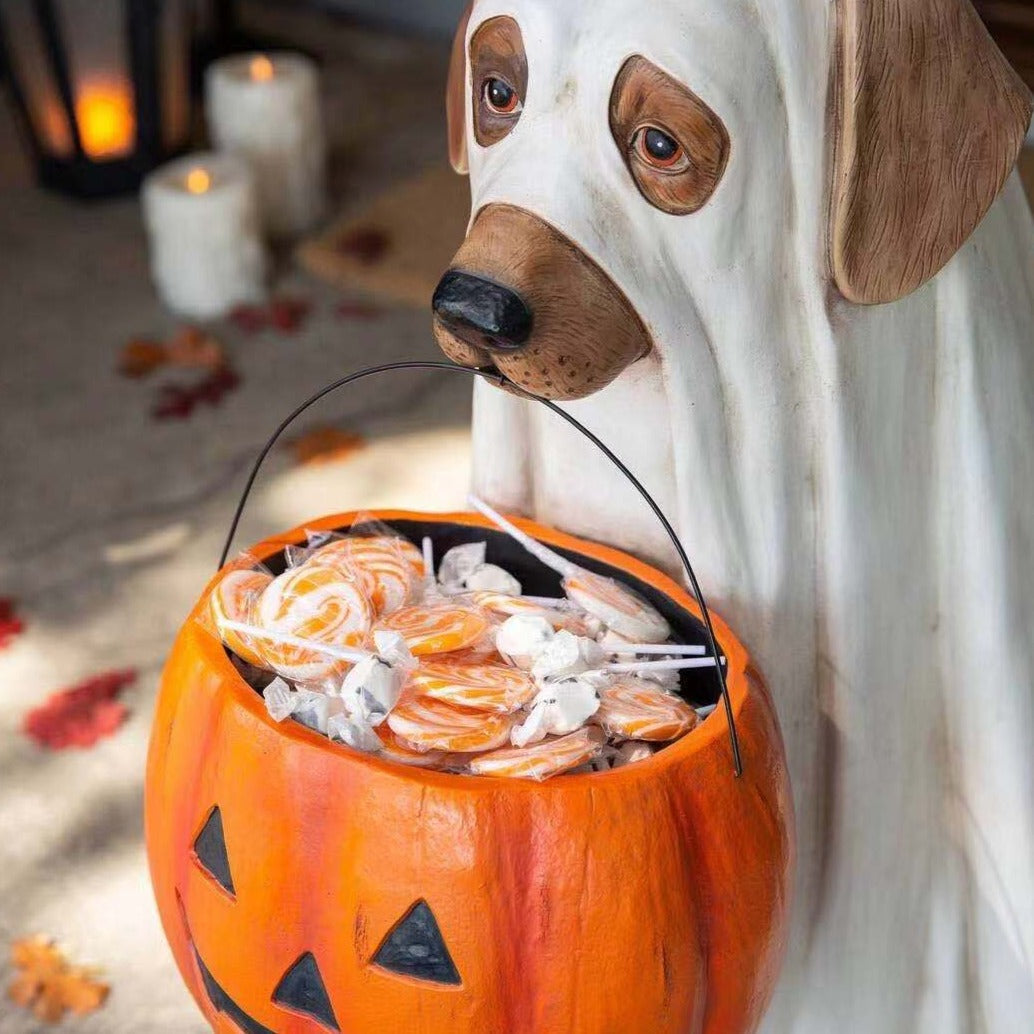 Figura decorativa de cachorro calabaza de resina para jardín