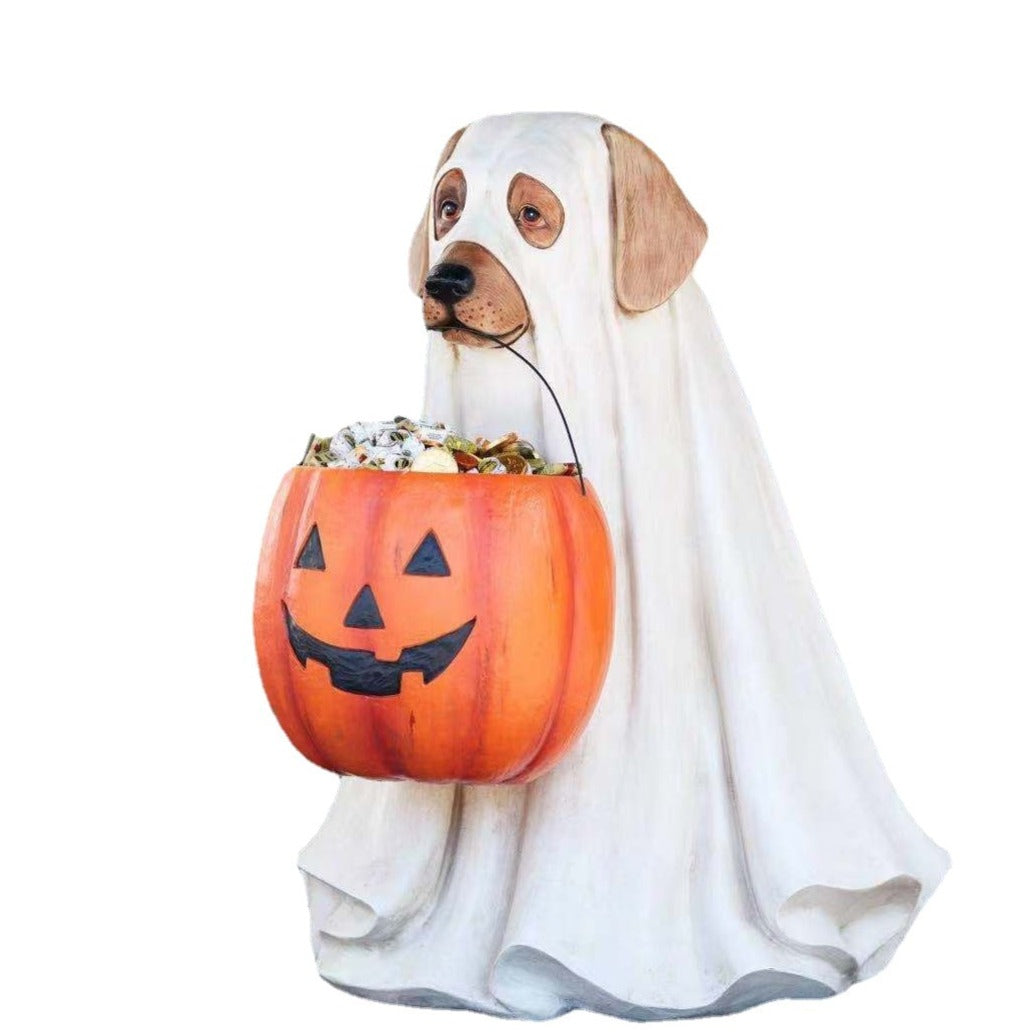 Figura decorativa de cachorro calabaza de resina para jardín
