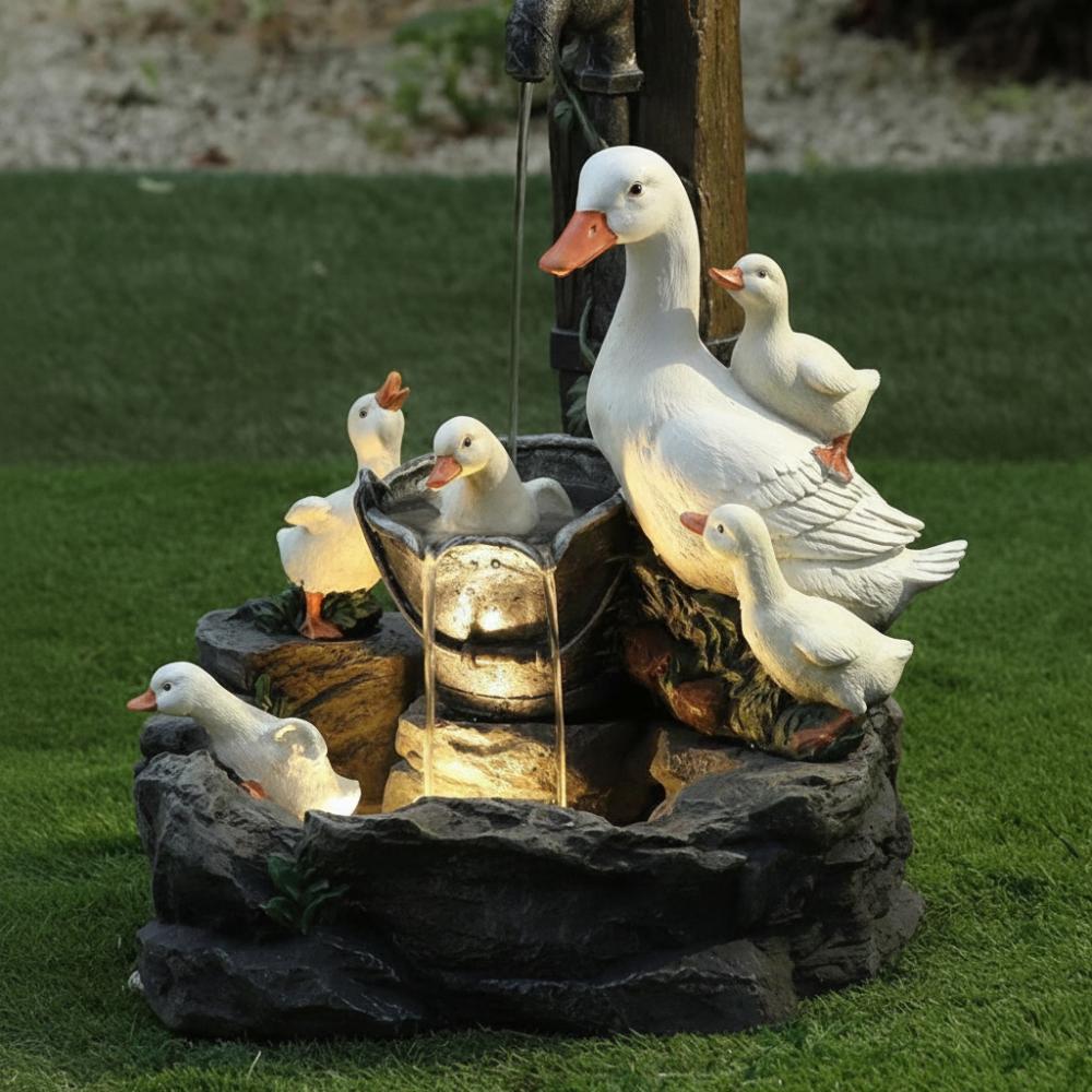 Fuente solar de jardín con bebedero para pájaros