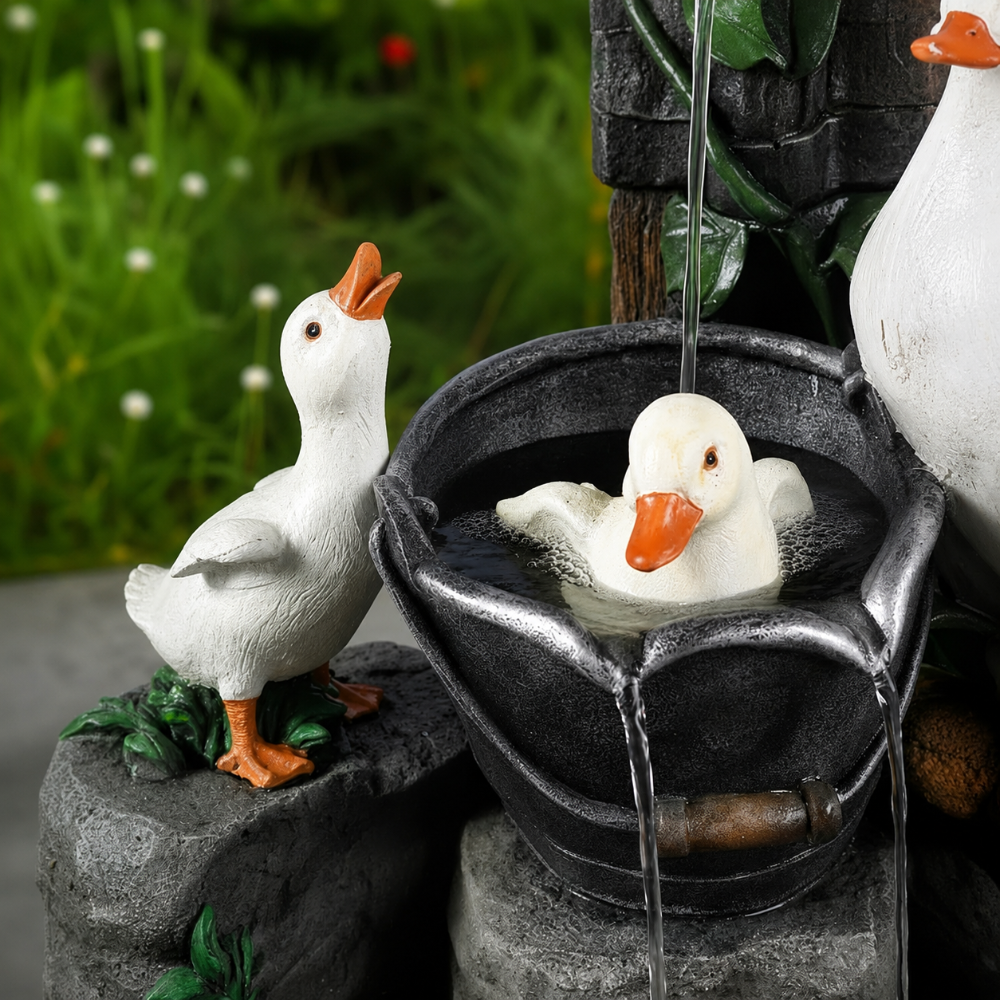 Fuente solar de jardín con bebedero para pájaros