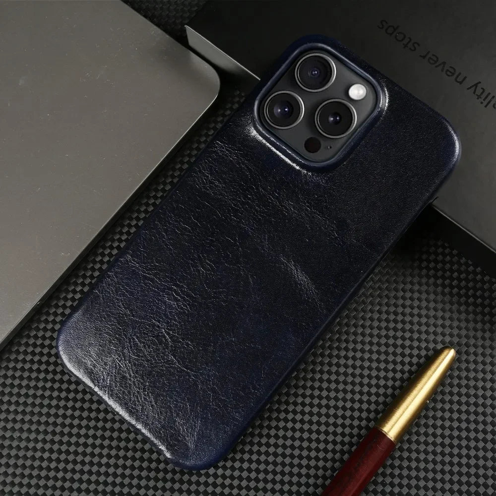 Funda de piel de vacuno artesanal para iPhone