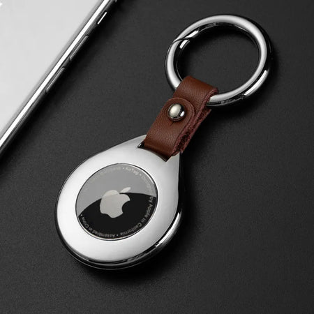 Funda protectora de piel y metal con colgante para Apple AirTags