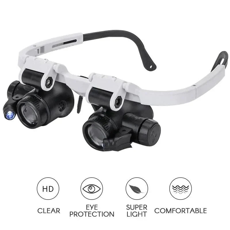 Gafas lupa LED con zoom de 8x, 15x y 23x