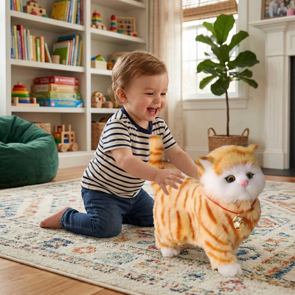 Gatito robot interactivo realista atigrado, gato robot que camina y maúlla