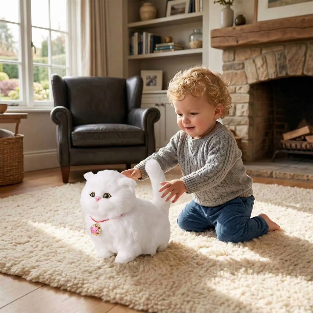 Gatito robot interactivo realista atigrado, gato robot que camina y maúlla