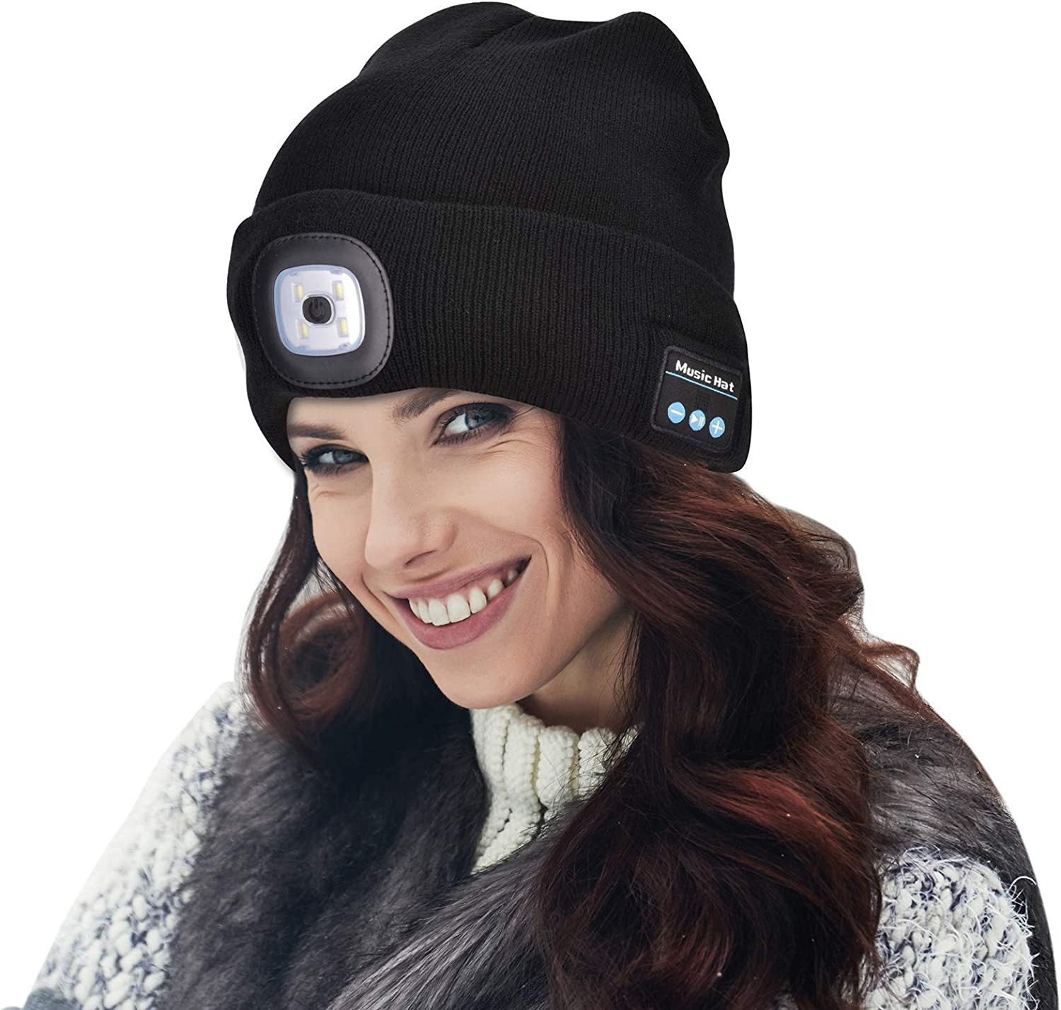 Gorro con luz LED y auriculares Bluetooth inalámbricos