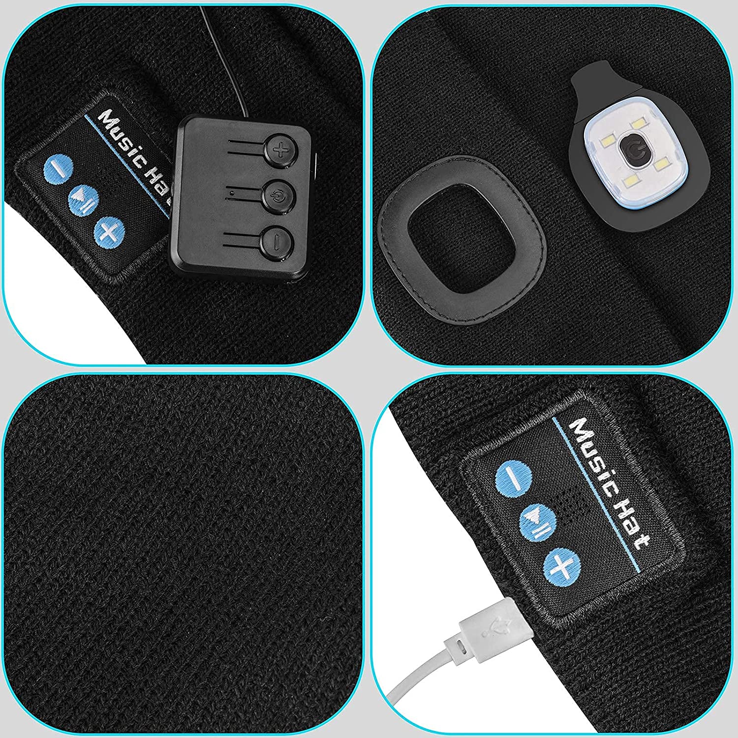 Gorro con luz LED y auriculares Bluetooth inalámbricos