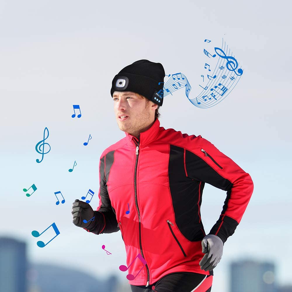 Gorro con luz LED y auriculares Bluetooth inalámbricos