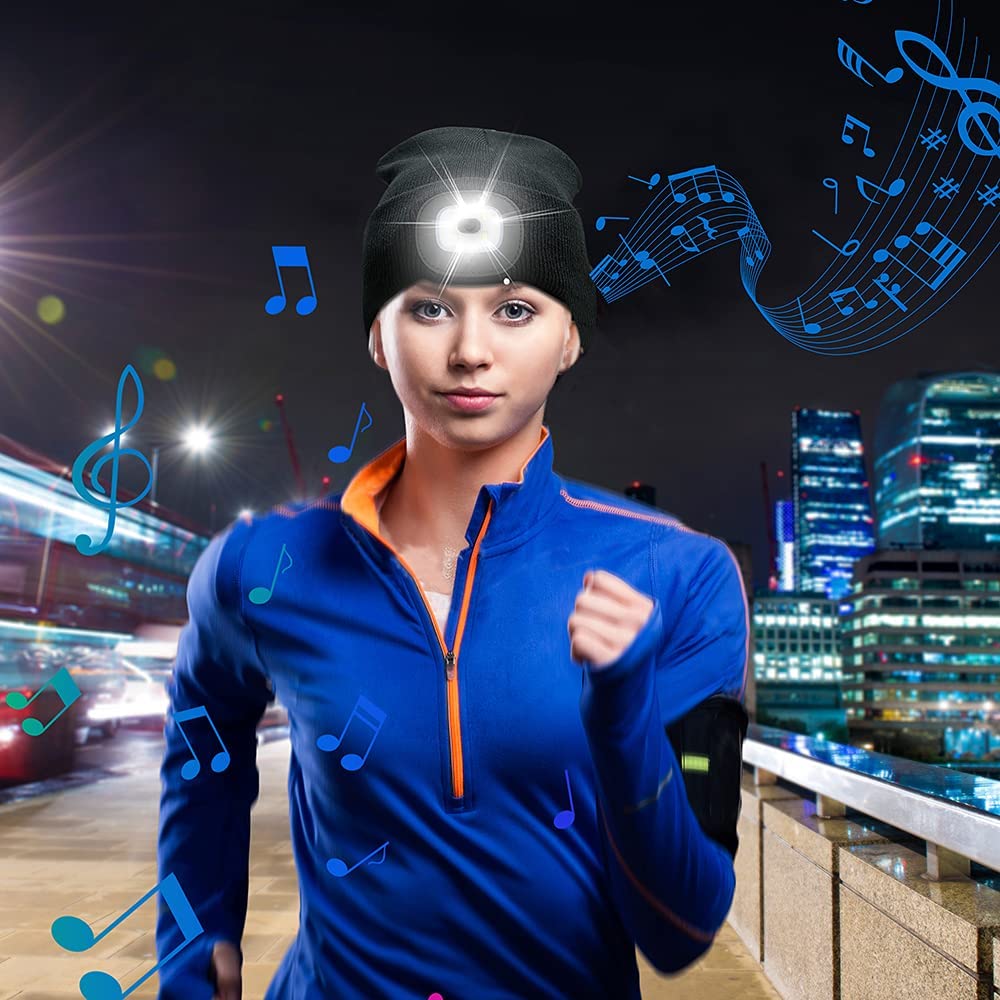 Gorro con luz LED y auriculares Bluetooth inalámbricos
