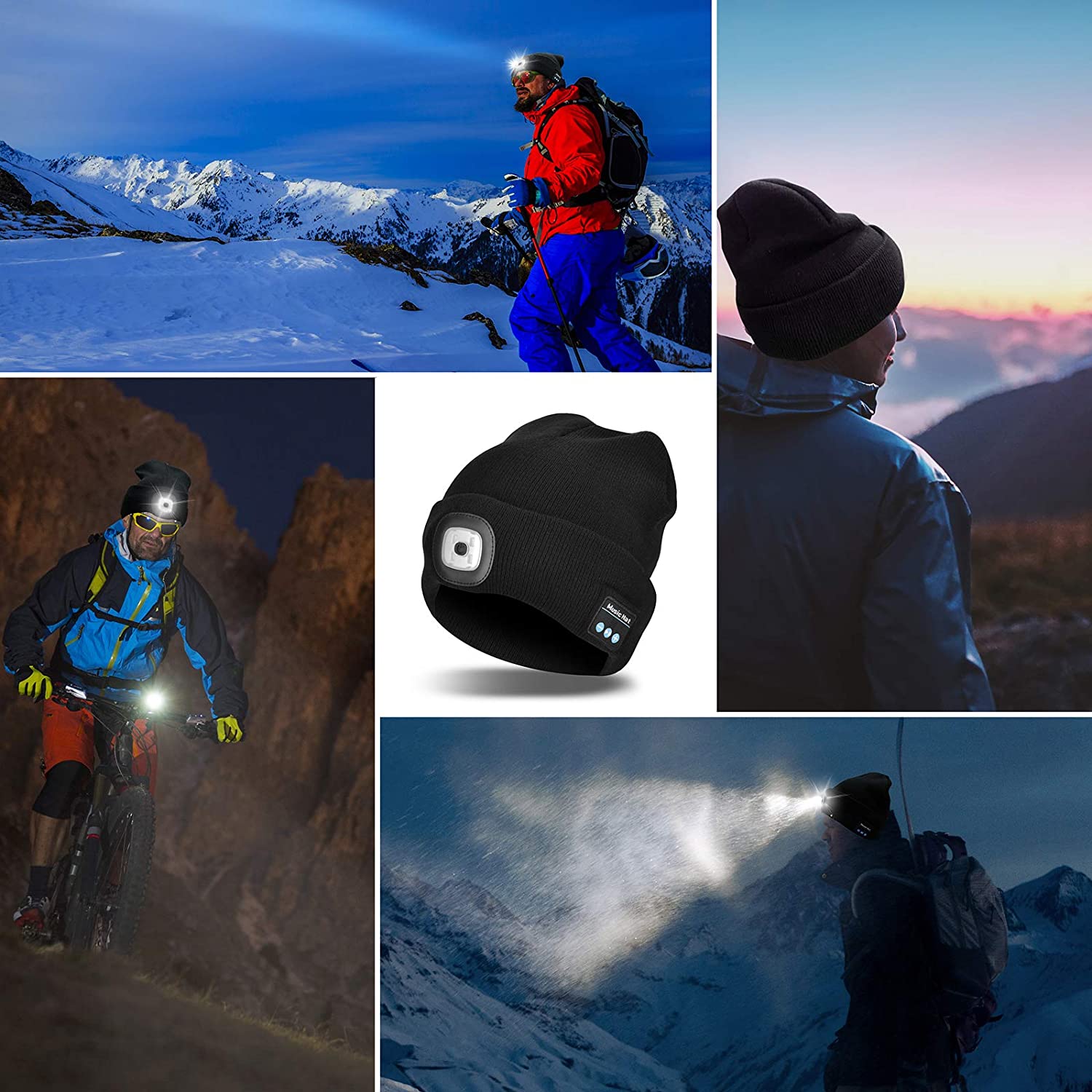 Gorro con luz LED y auriculares Bluetooth inalámbricos