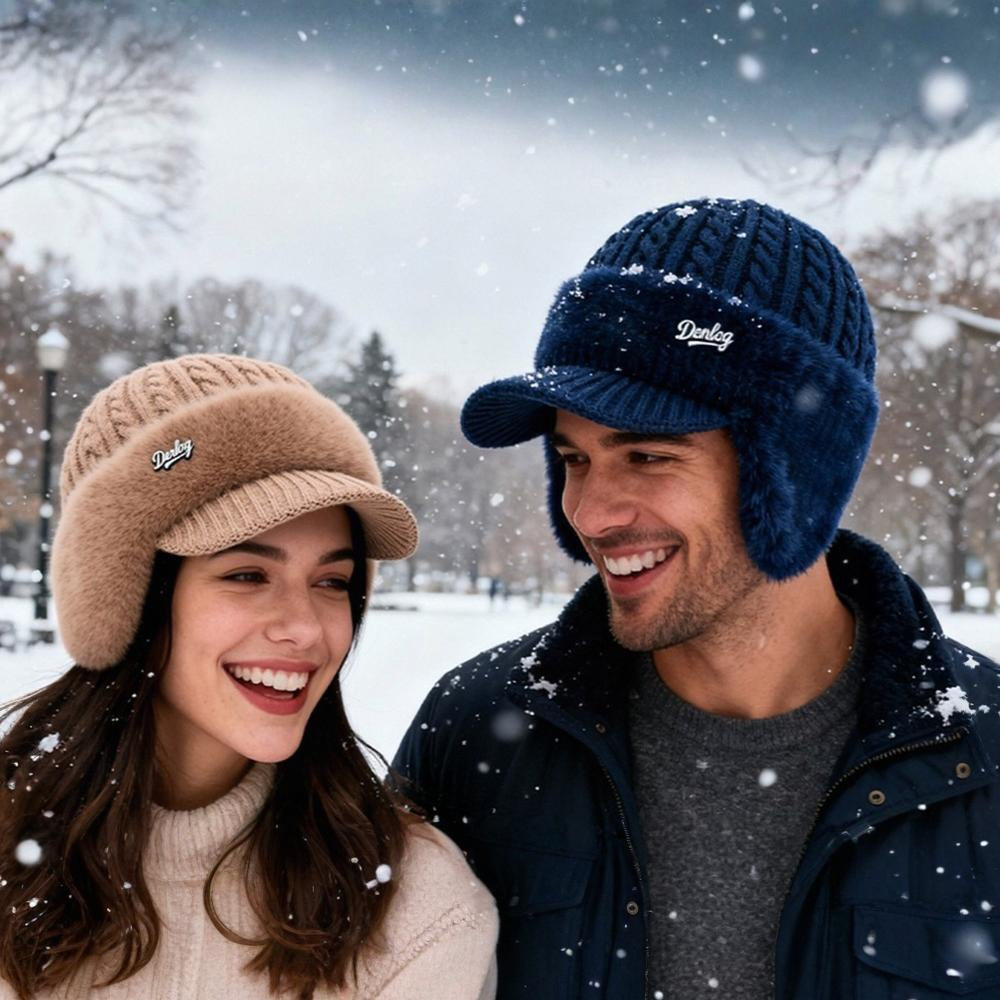 Gorro de invierno tipo trapper con orejeras de punto