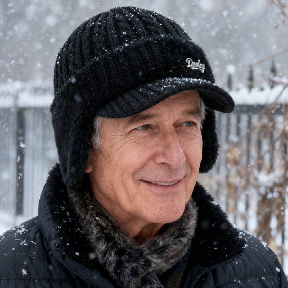Gorro de invierno tipo trapper con orejeras de punto