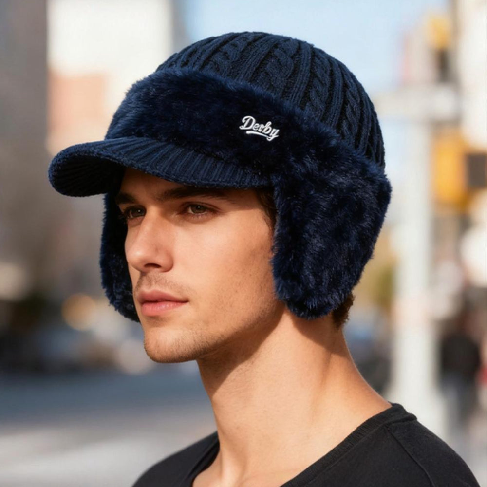 Gorro de invierno tipo trapper con orejeras de punto
