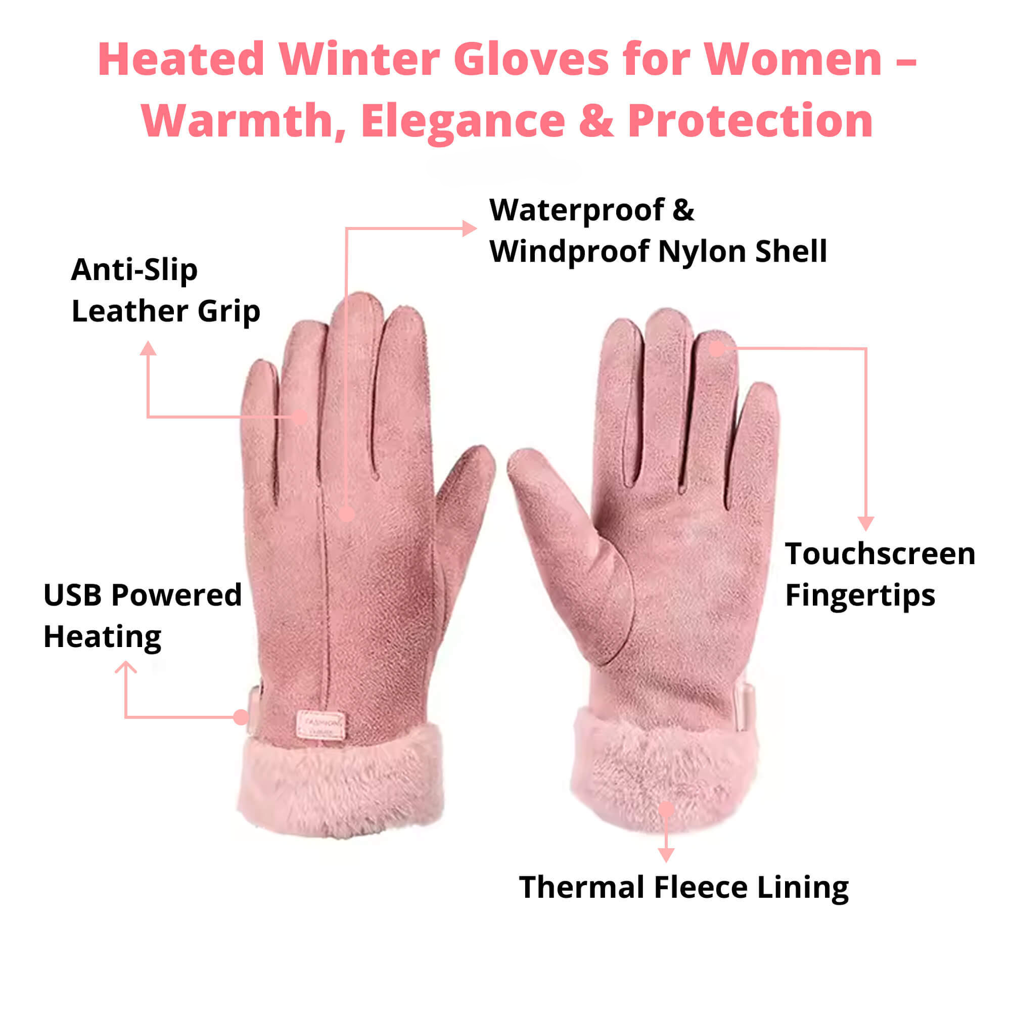 Guantes calefactables para mujer con pantalla táctil y recarga USB