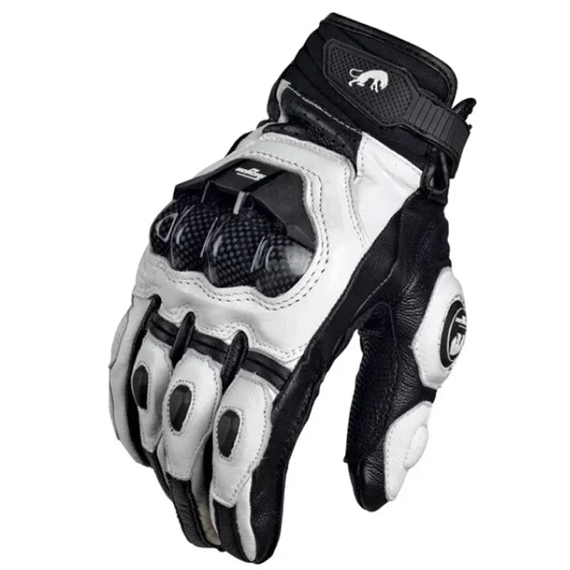Guantes de moto RidePro Carbon resistentes al viento y agua con protectores de cuero auténtico