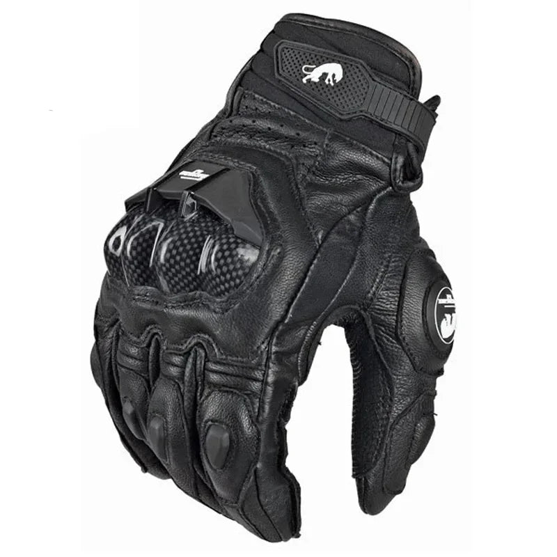 Guantes de moto RidePro Carbon resistentes al viento y agua con protectores de cuero auténtico