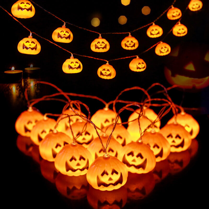 Guirnalda LED de calabazas de Halloween con linternas de calabaza talladas de plástico para fiestas, jardín y dormitorio