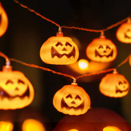 Guirnalda LED de calabazas de Halloween con linternas de calabaza talladas de plástico para fiestas, jardín y dormitorio