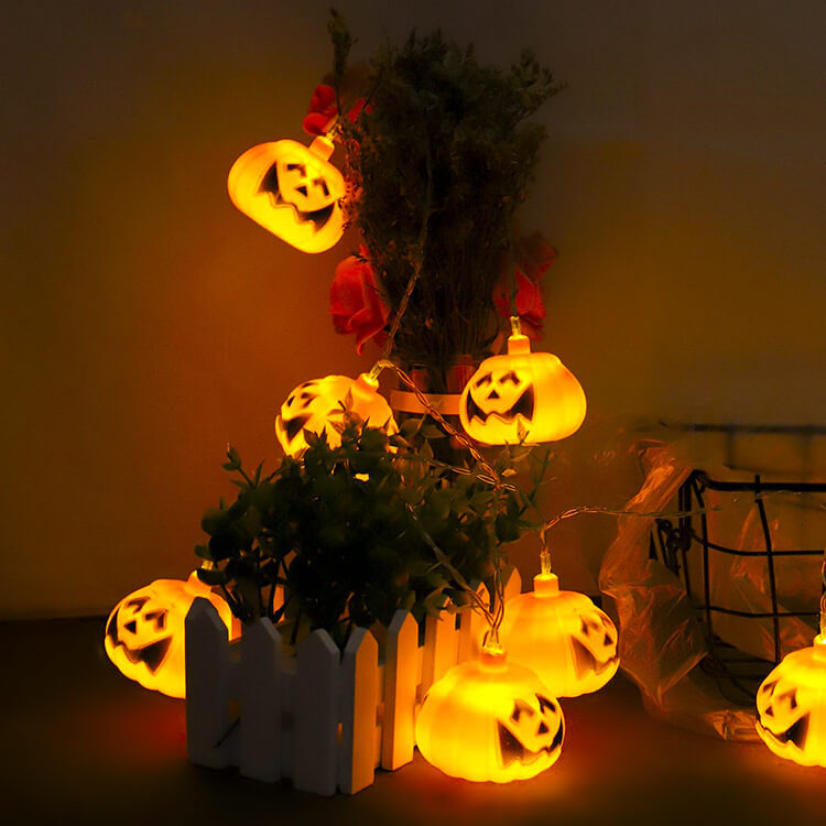 Guirnalda LED de calabazas de Halloween con linternas de calabaza talladas de plástico para fiestas, jardín y dormitorio