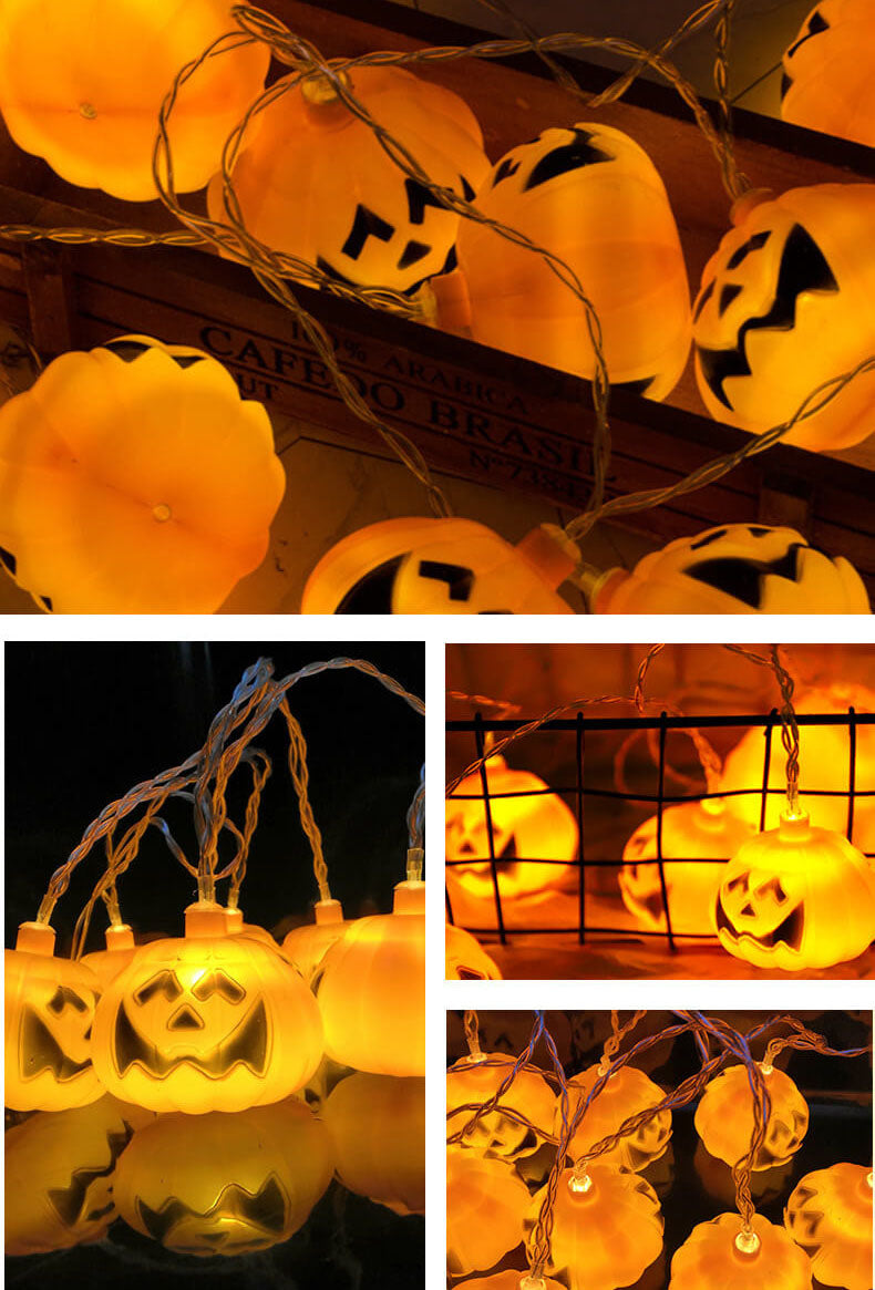 Guirnalda LED de calabazas de Halloween con linternas de calabaza talladas de plástico para fiestas, jardín y dormitorio