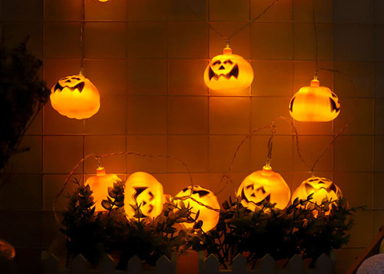 Guirnalda LED de calabazas de Halloween con linternas de calabaza talladas de plástico para fiestas, jardín y dormitorio