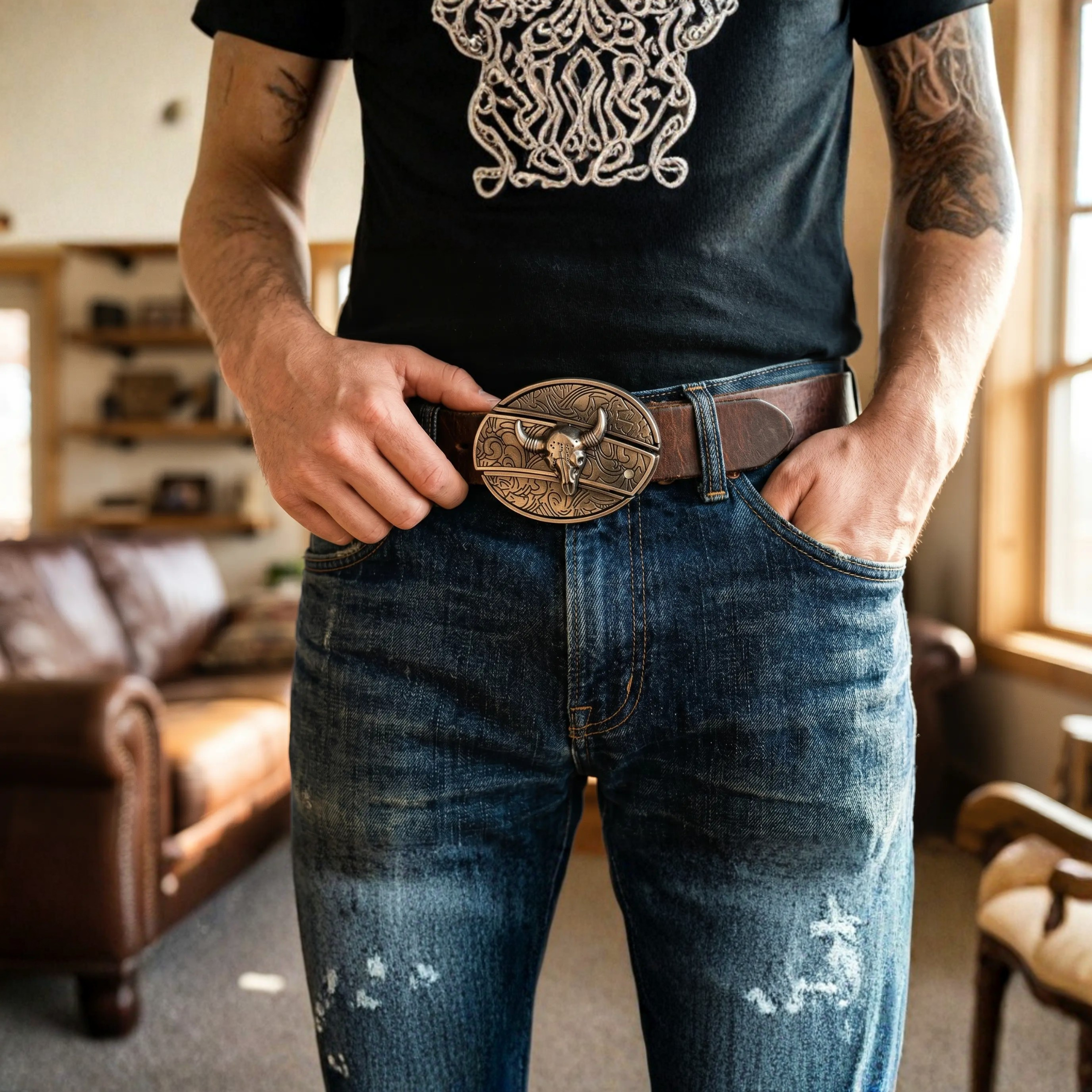 Hebilla de cinturón ovalada de metal estilo cowboy