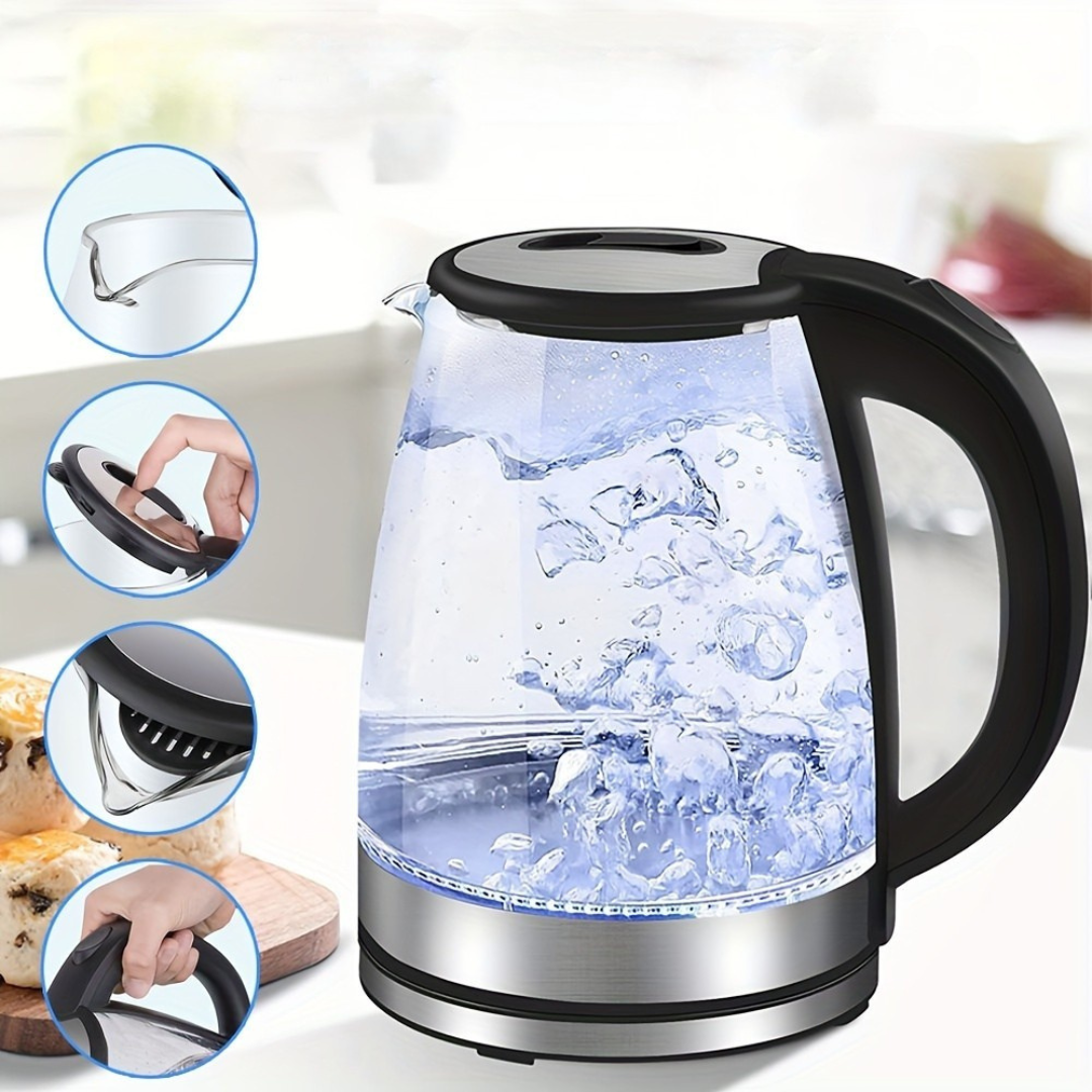 Hervidor eléctrico de cristal: ebullición rápida 2 l, LED, apagado automático