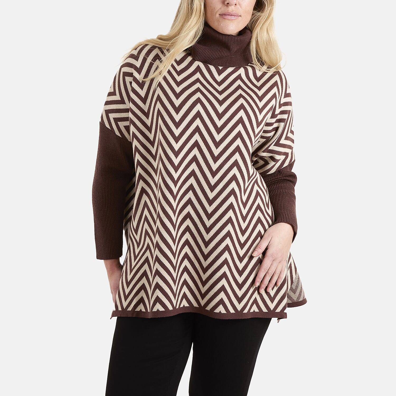 Jersey de cuello alto con estampado geométrico en zigzag y corte largo relajado para mujer Chilli Charm