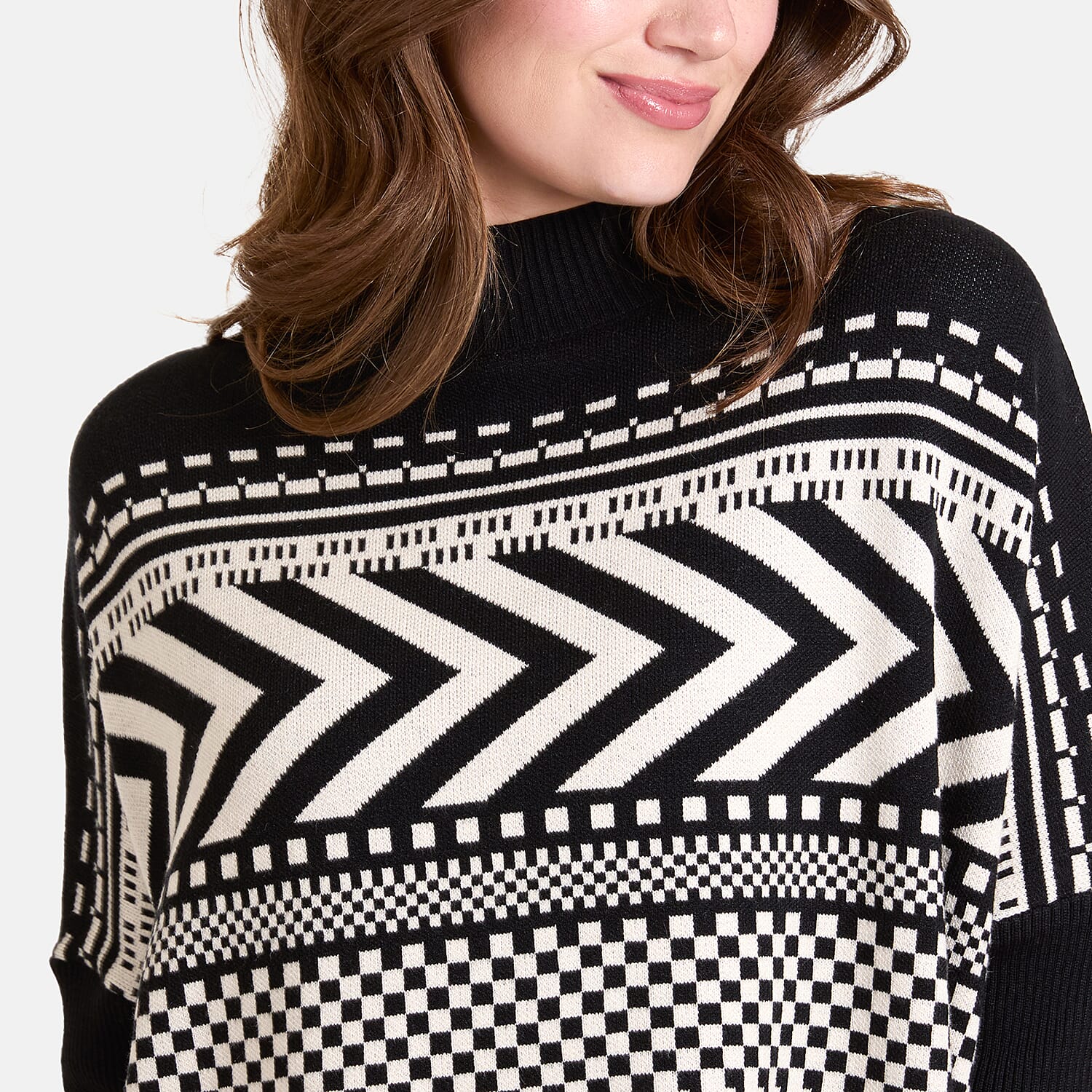 Jersey de cuello alto con estampado geométrico en zigzag y corte largo relajado para mujer Chilli Charm