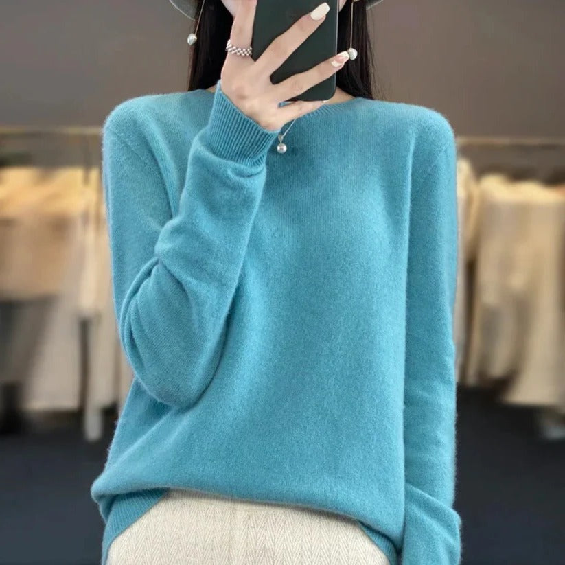 Jersey de cachemir de cuello redondo para mujer - Estilo pullover