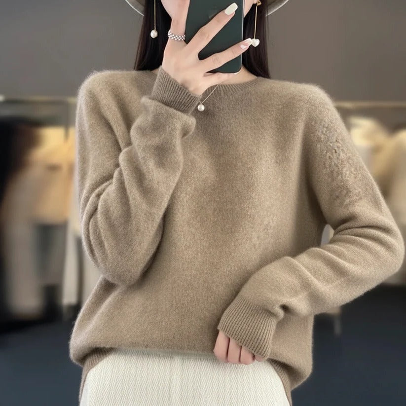 Jersey de cachemir de cuello redondo para mujer - Estilo pullover