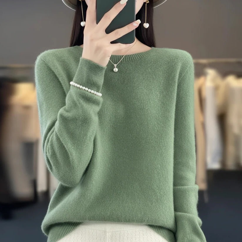 Jersey de cachemir de cuello redondo para mujer - Estilo pullover