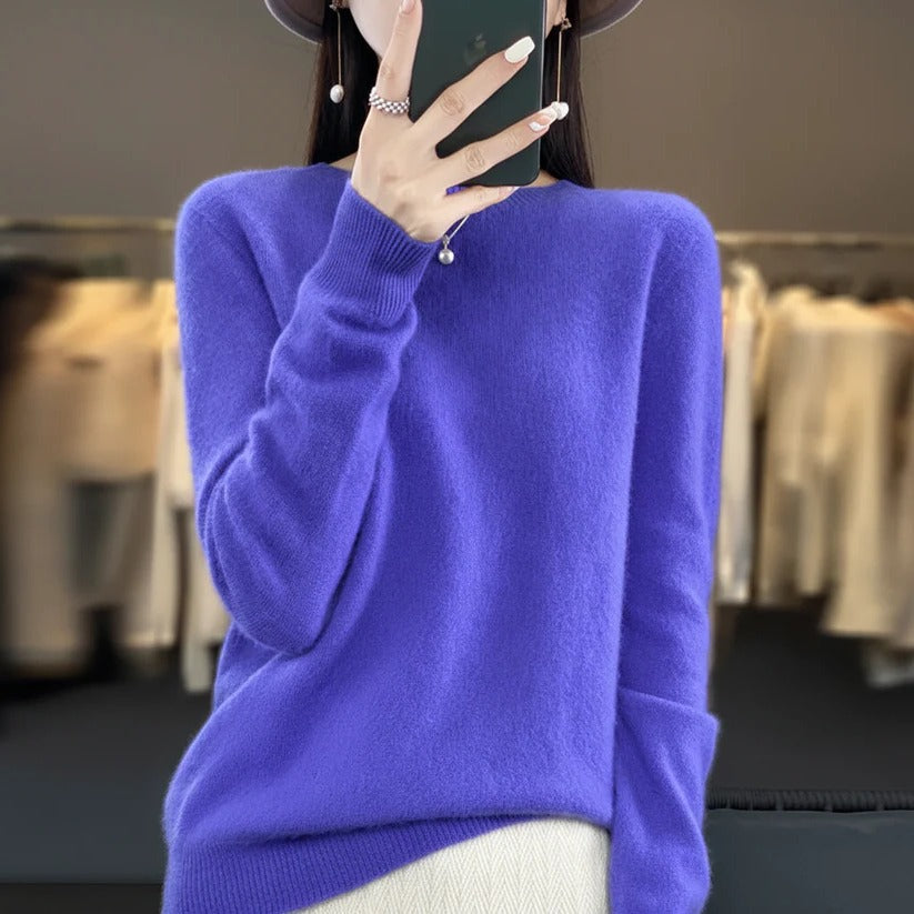 Jersey de cachemir de cuello redondo para mujer - Estilo pullover