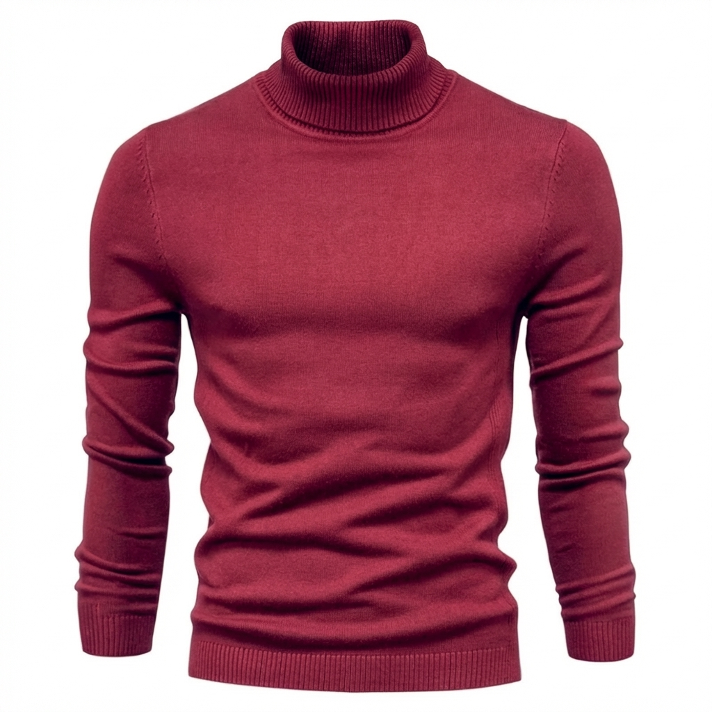 Jersey de cuello alto de lana merino acanalada para hombre