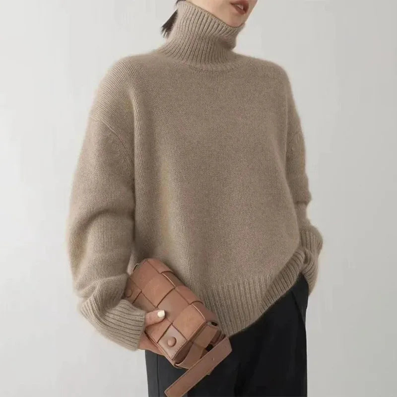 Jersey de punto acanalado con cuello alto para mujer