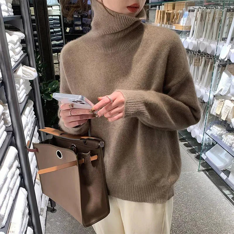 Jersey de punto acanalado con cuello alto para mujer