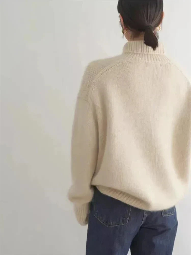 Jersey de punto acanalado con cuello alto para mujer