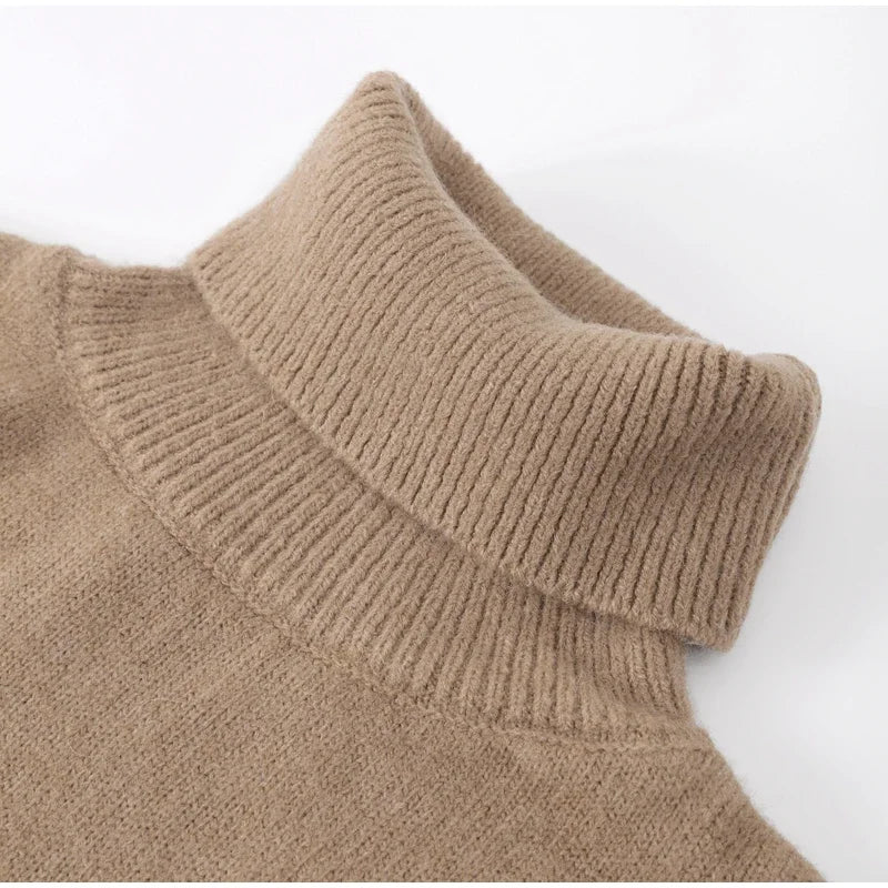 Jersey de punto acanalado con cuello alto para mujer