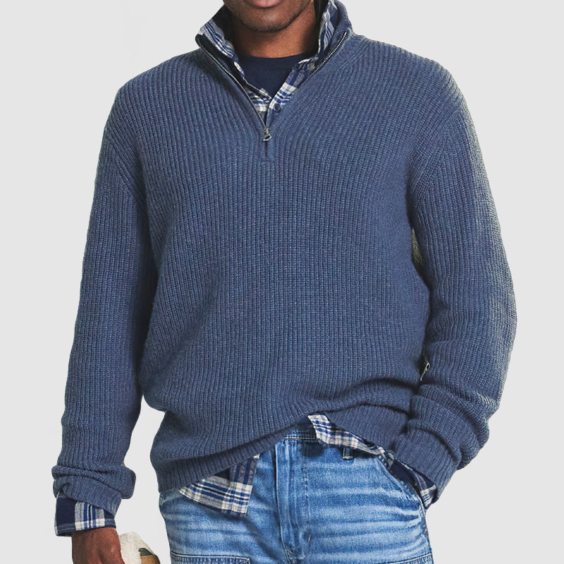 Jersey con cremallera de cuarto en mezcla de cachemir para hombre