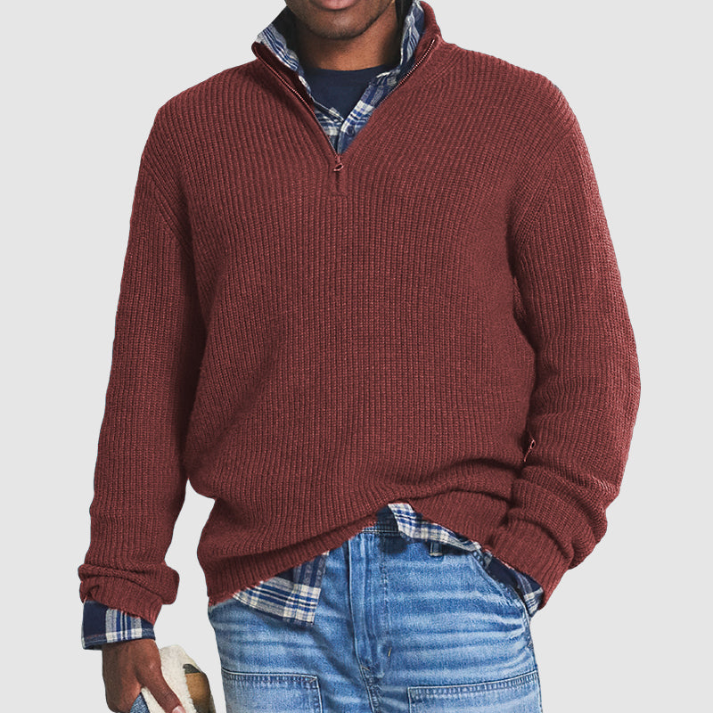 Jersey con cremallera de cuarto en mezcla de cachemir para hombre