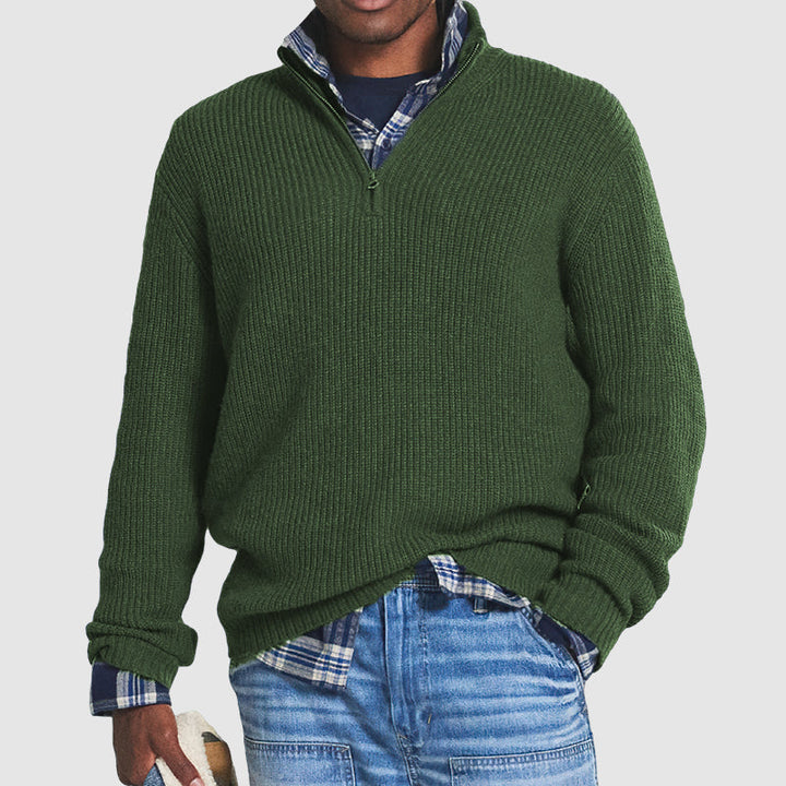 Jersey con cremallera de cuarto en mezcla de cachemir para hombre