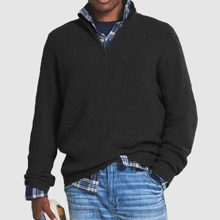 Jersey con cremallera de cuarto en mezcla de cachemir para hombre