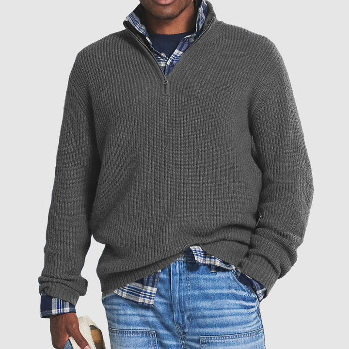 Jersey con cremallera de cuarto en mezcla de cachemir para hombre