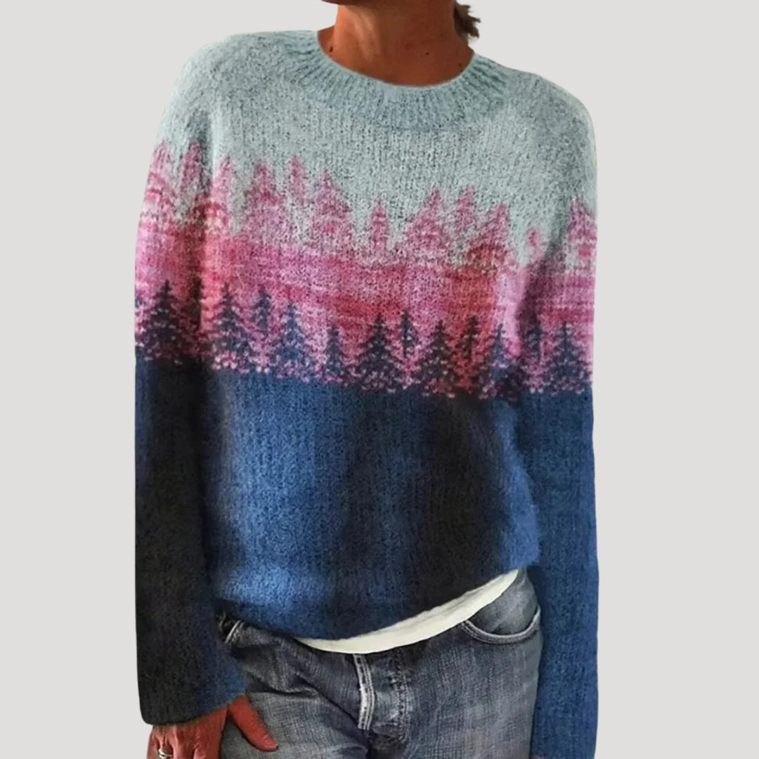 Jersey de cuello redondo con canesú estampado de colores para mujer